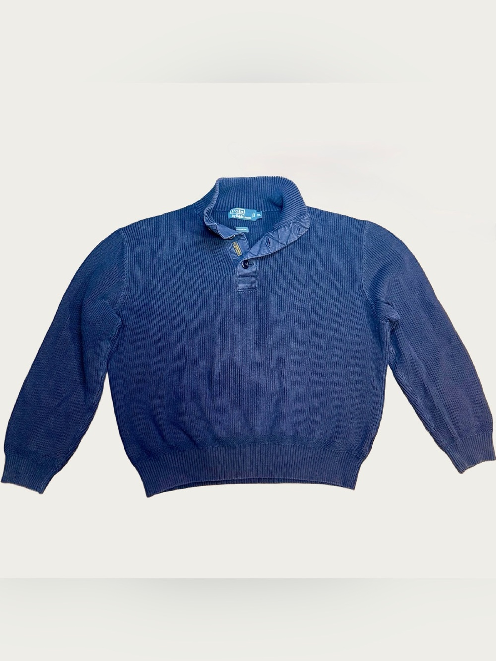 Polo Ralph Lauren Mens Sweater XL Blue 1/4 Snap Knit Ribbed Pullover High Neck